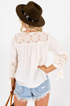 Cream Floral Crochet Lace Insert Boutique Tops and Blouses