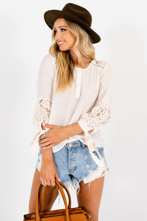 Cream Crochet Lace Insert Tops Affordable Online Boutique