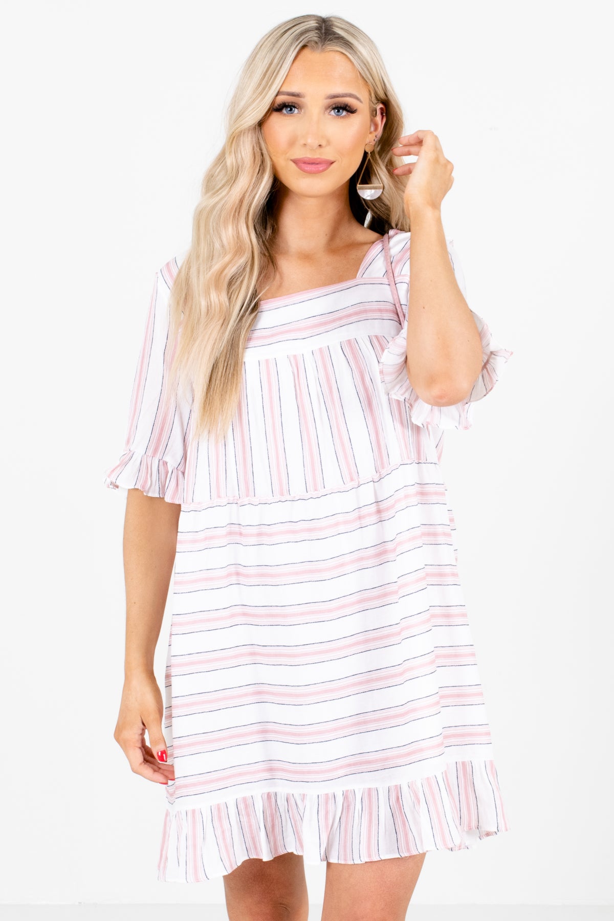 Pink Multicolored Stripe Patterned Boutique Mini Dresses for Women