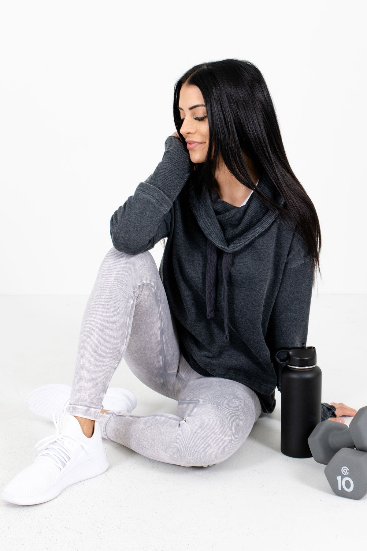 Charcoal Gray Super High-Quality Soft Material Boutique Active Hoodies for Women