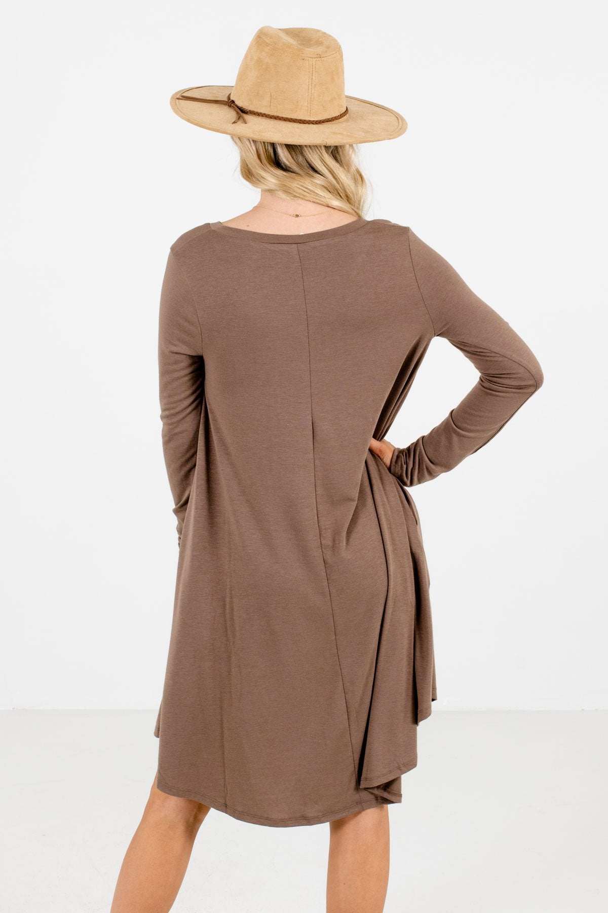 Women’s Brown V-Neckline Boutique Mini Dress