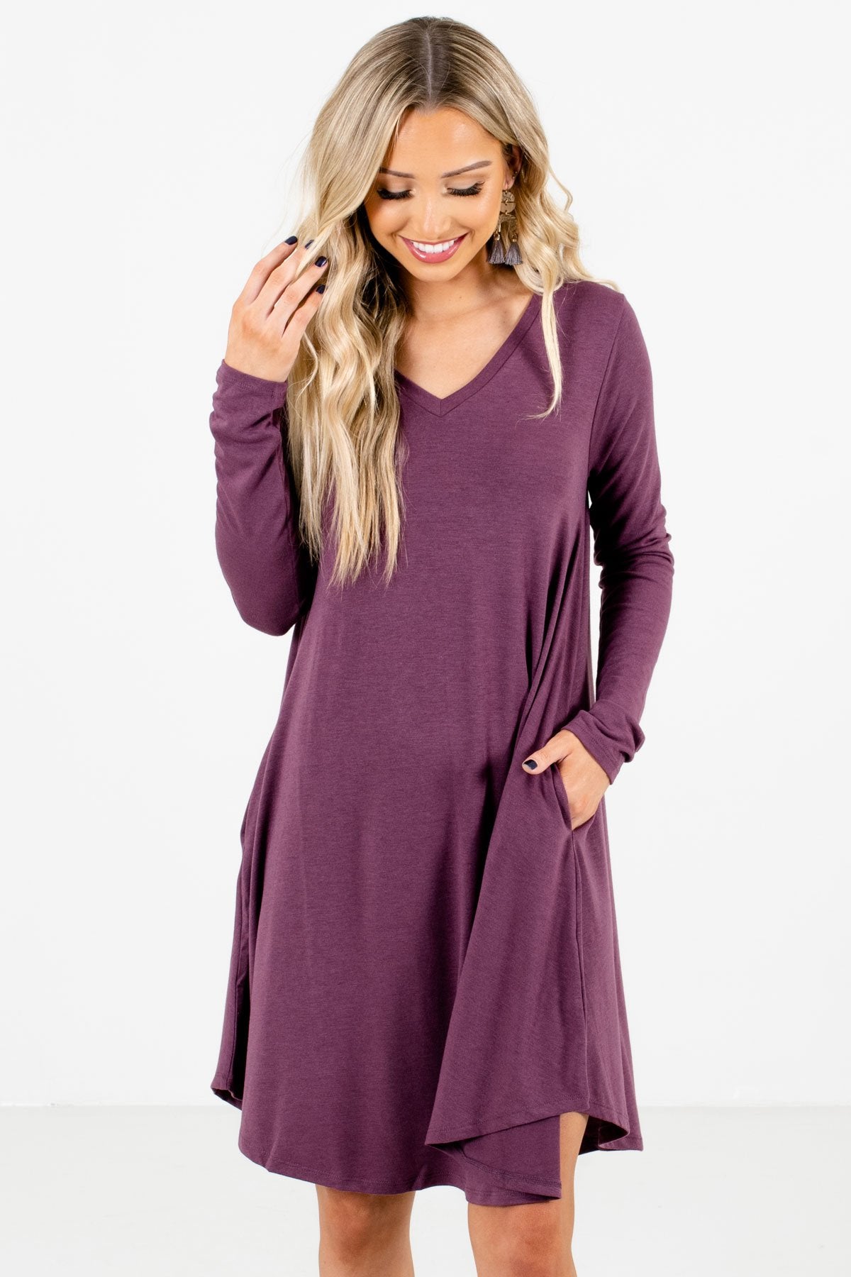 Purple Long Sleeve Boutique Mini Dresses for Women