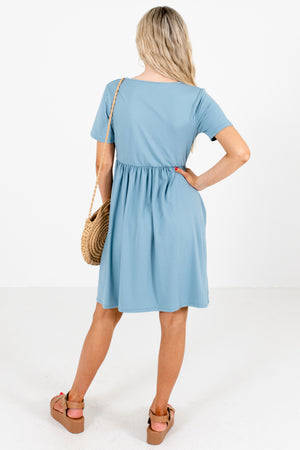 Women's Blue Elastic Waistband Boutique Mini Dress