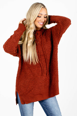 Rust Popcorn Knit Pullover for Women