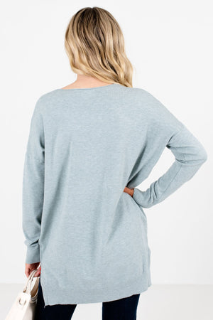 Women's Light Blue Split High-Low Hem Boutique Sweater