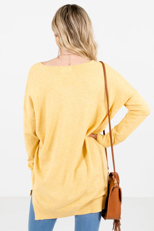 Women's Yellow Split High-Low Hem Boutique Sweater