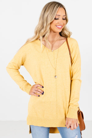 Yellow V-Neckline Boutique Sweaters for Women