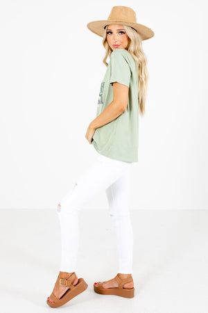 Green High-Quality Material Boutique Graphic Tees for Women