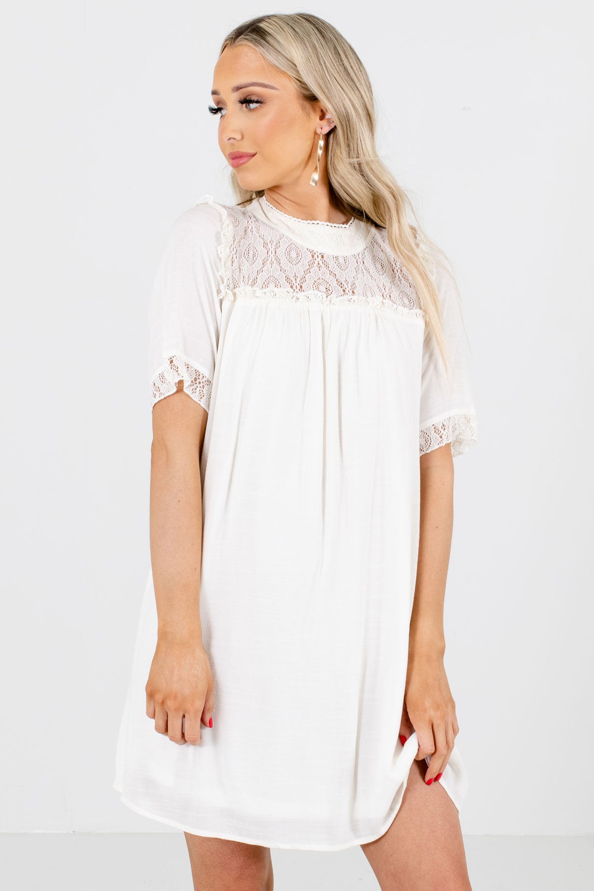 Women's Cream High-Quality Material Boutique Mini Dress