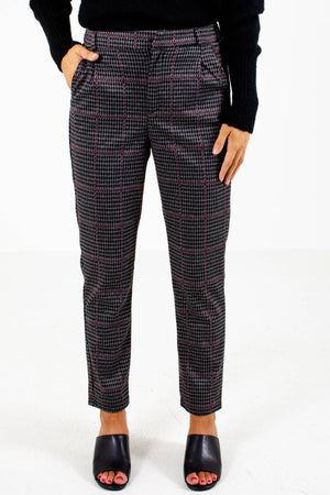 Wine and Black Boutique Pants with Pockets for Women