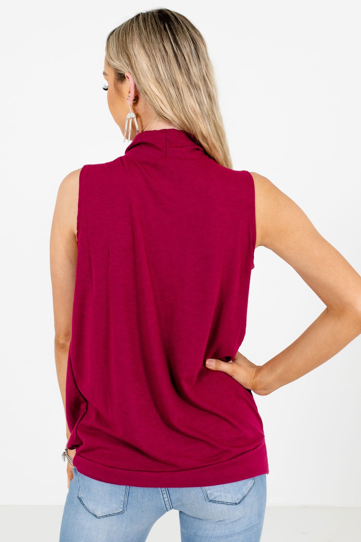 Women’s Wine Red Pleated Detailed Boutique Tank Top