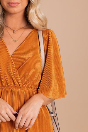 Faux Wrap Dress with Ribbed Material in Cognac Orange 