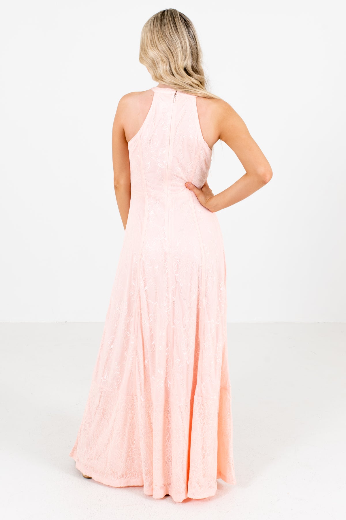 Women's Pink Lace Overlay Boutique Maxi Dress