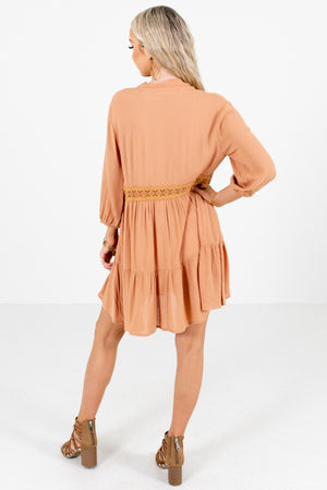 Women's Orange Crochet Lace Detailed Boutique Mini Dress