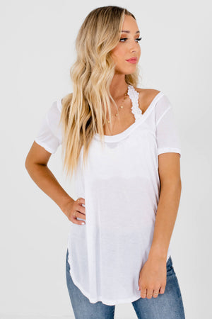 White Scoop Neckline Boutique T-Shirts for Women