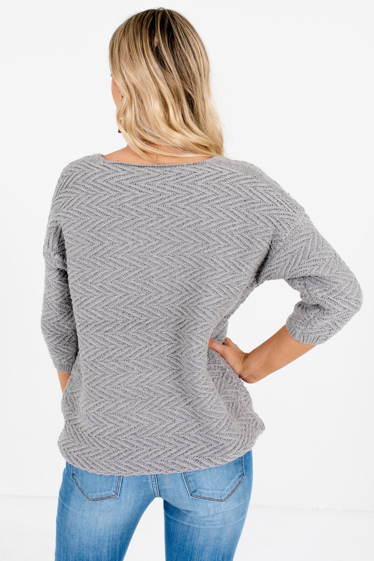 Women's gray 3/4 Length Sleeve Boutique Sweaters