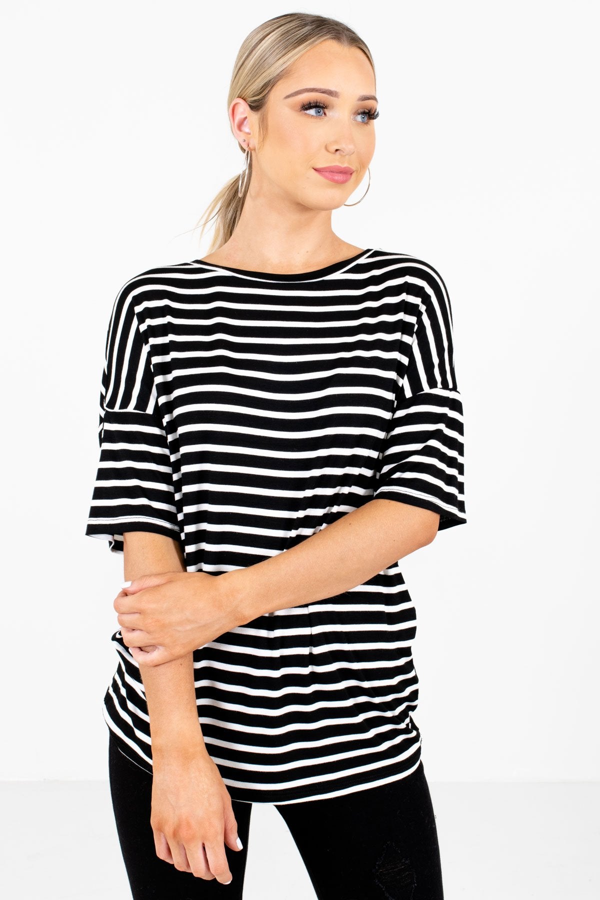 Black and White Striped Boutique Tops for Women