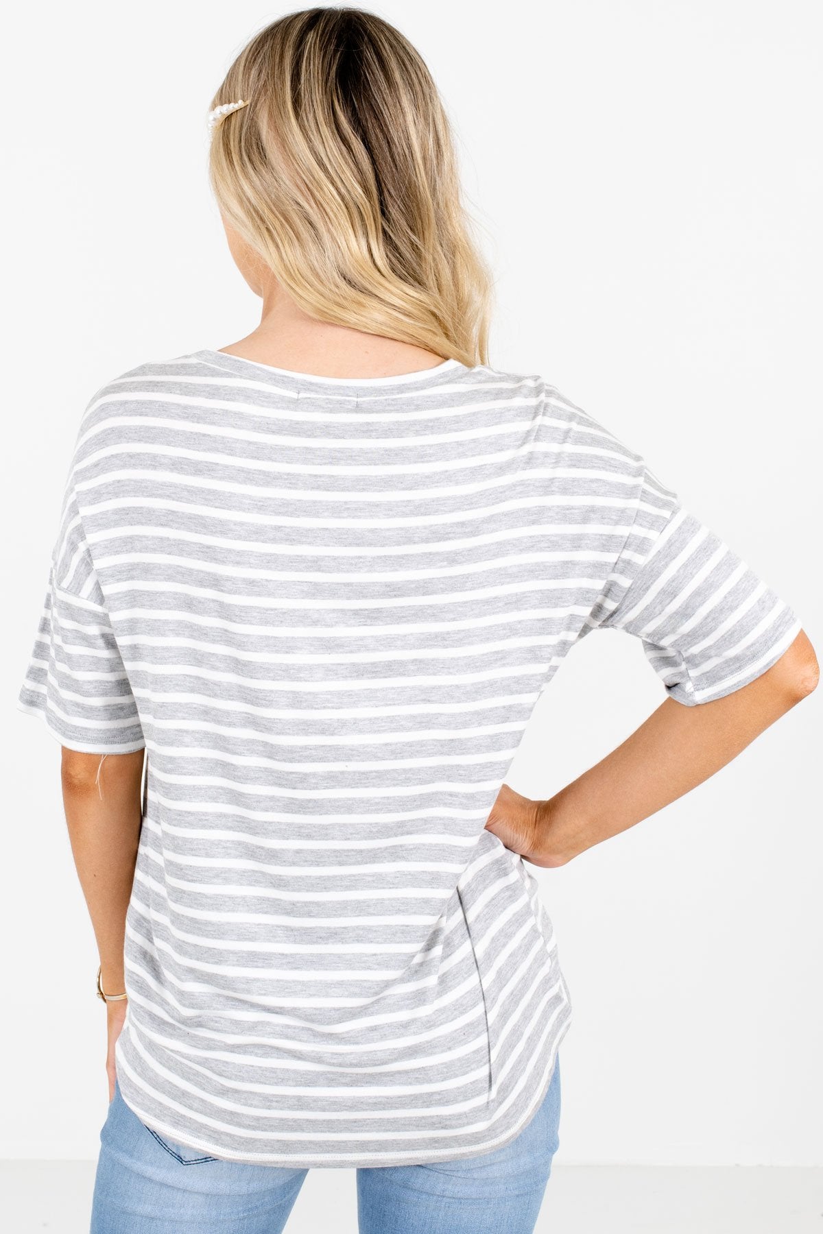 Women’s Gray Short Sleeve Boutique Tops