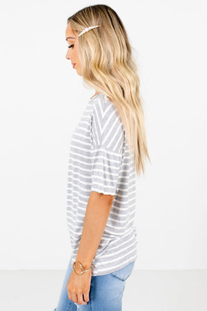 Gray Round Neckline Boutique Tops for Women