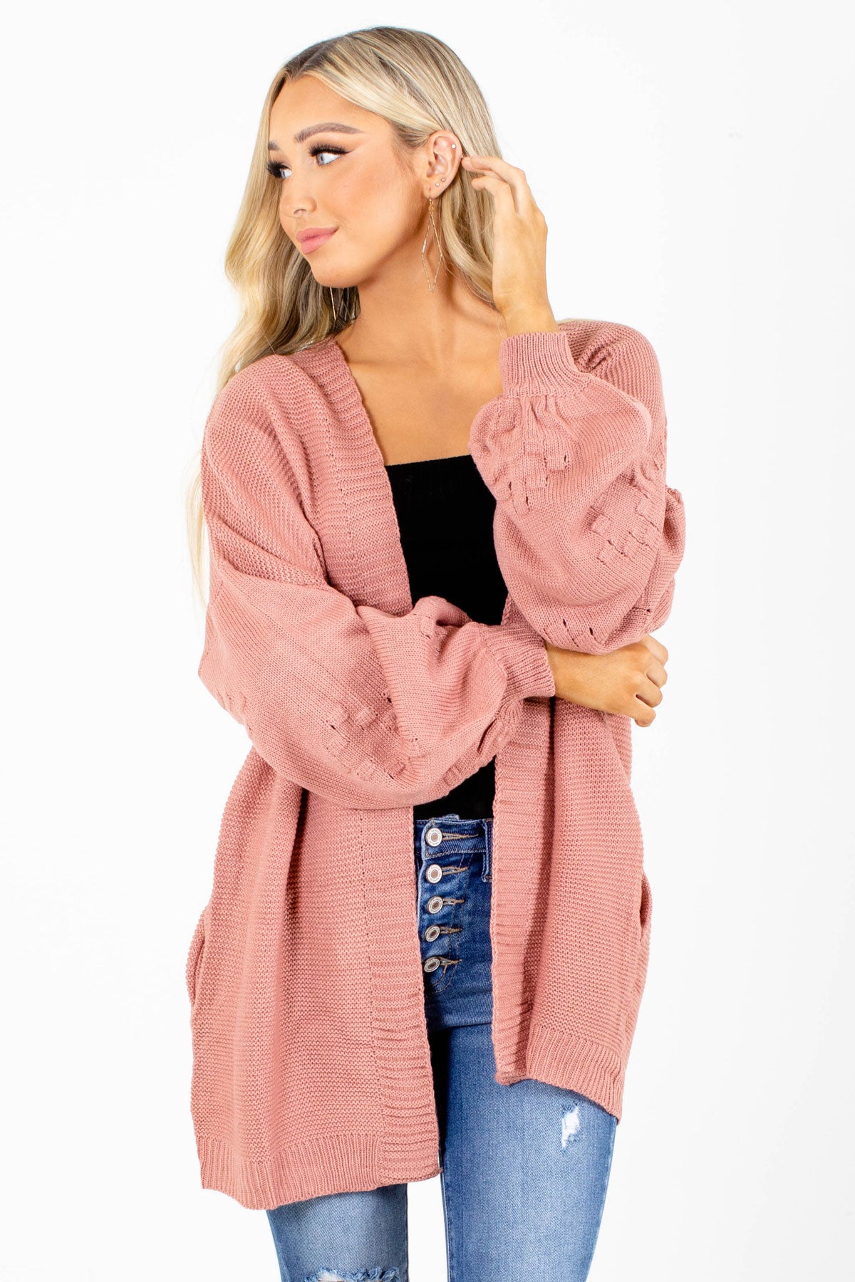 Pink Heart Shaped Detailed Boutique Cardigans for Women
