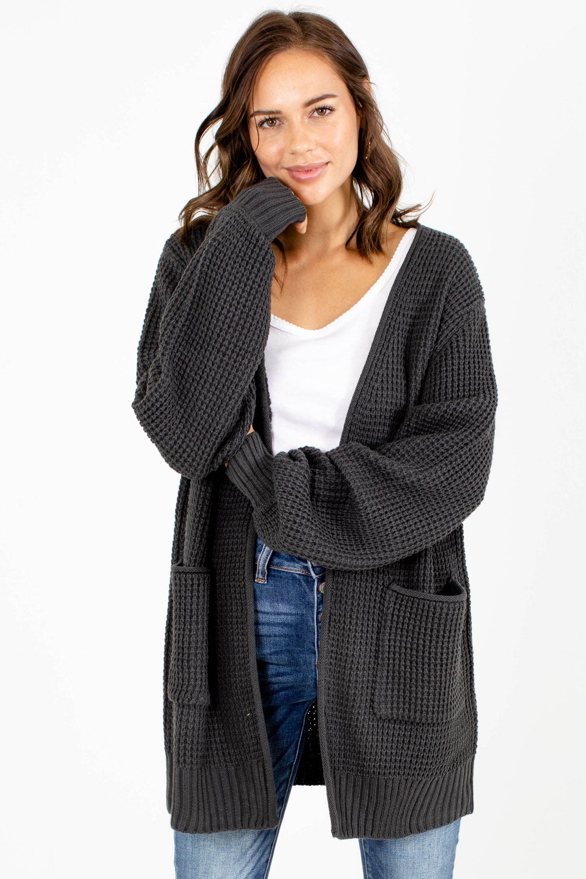 Gray Long Sleeve Boutique Cardigans for Women