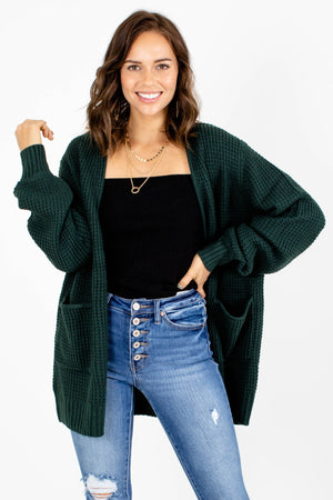 Green High-Quality Knit Material Boutique Cardigans for Women