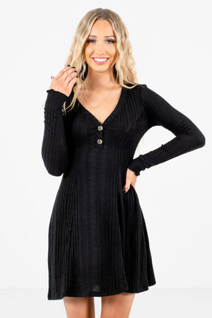 Black Button-Up Neckline Boutique Mini Dresses for Women