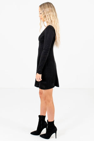 Black High-Quality Ribbed Material Boutique Dresses for Women