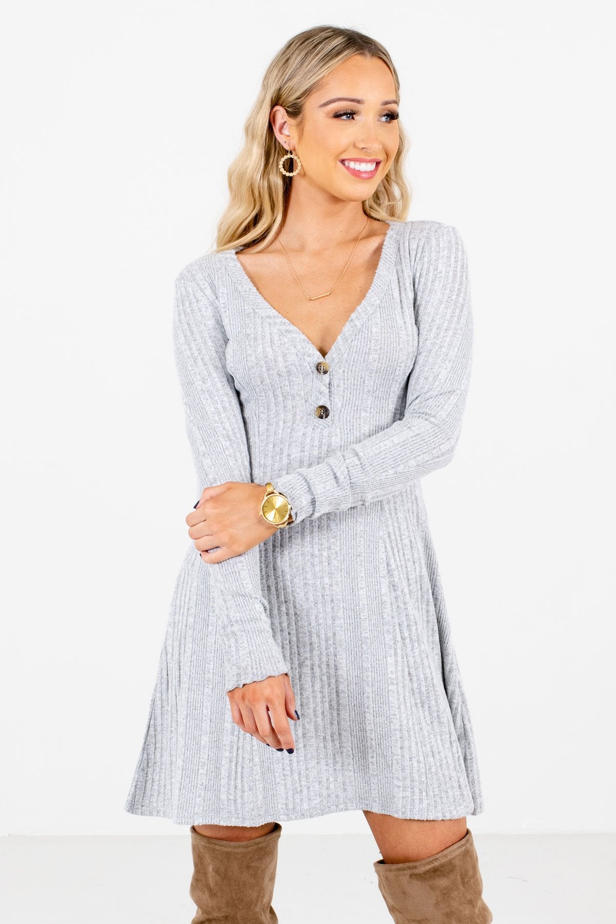 Women’s Heather Gray Warm and Cozy Boutique Mini Dress