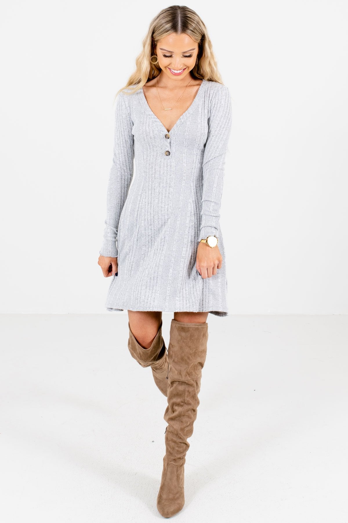 Heather Gray Cute and Comfortable Boutique Mini Dresses for Women
