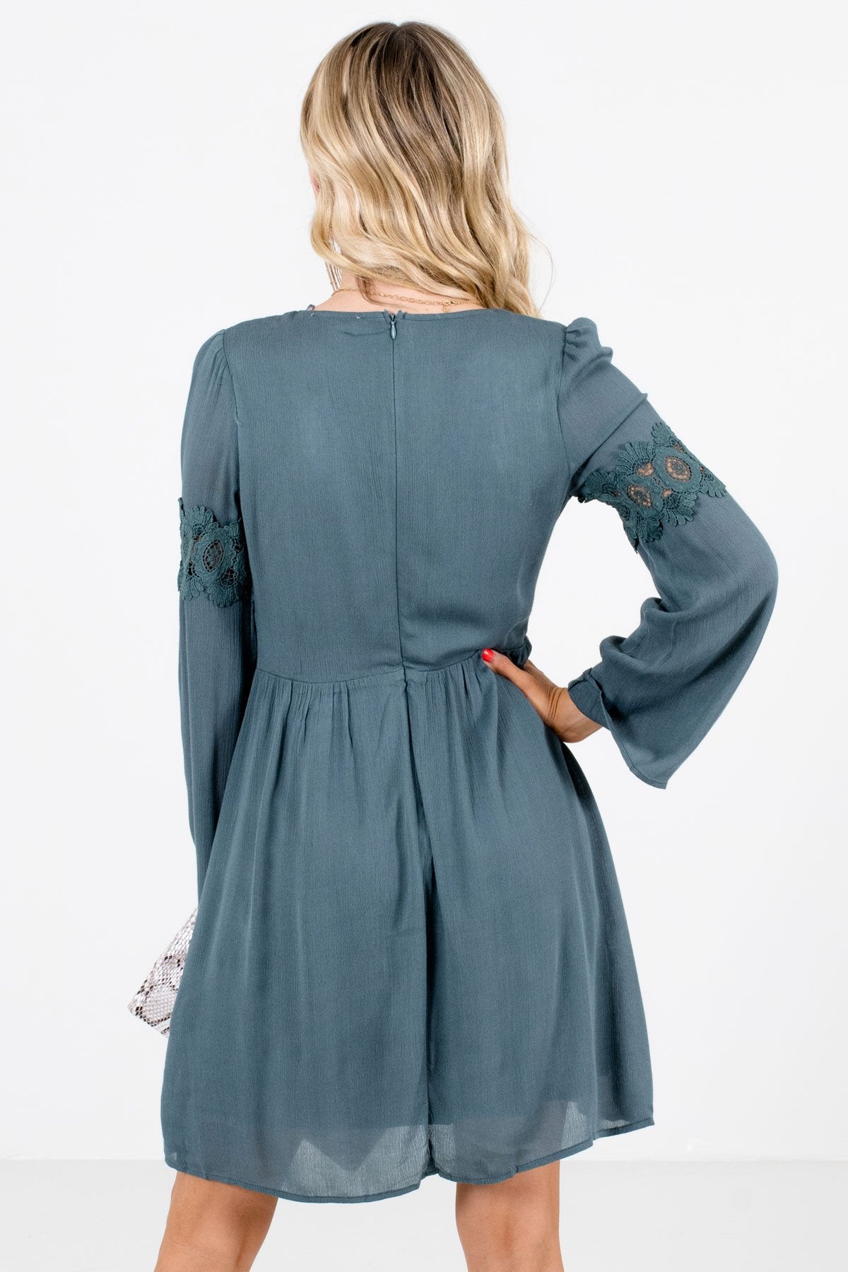Women’s Blue Crochet Accented Boutique Mini Dress