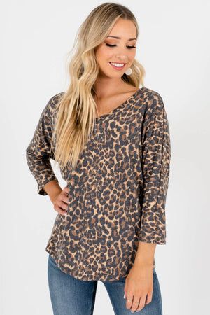 Beige Brown Black Faded Leopard Print Affordable Online Boutique Tops