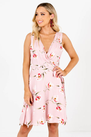 Pink Floral Patterned Boutique Mini Dresses for Women