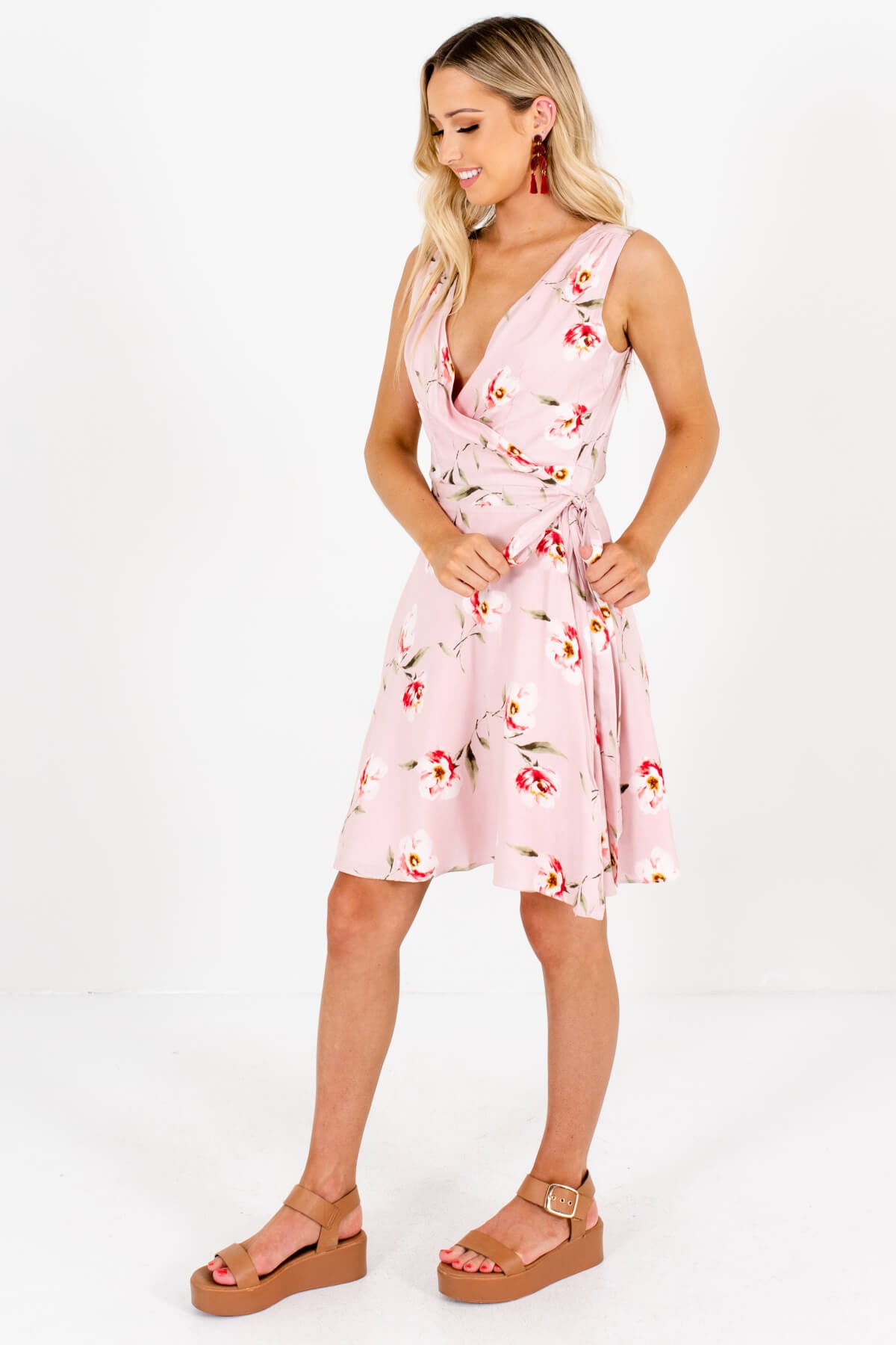 Pink V-Neckline Boutique Mini Dresses for Women
