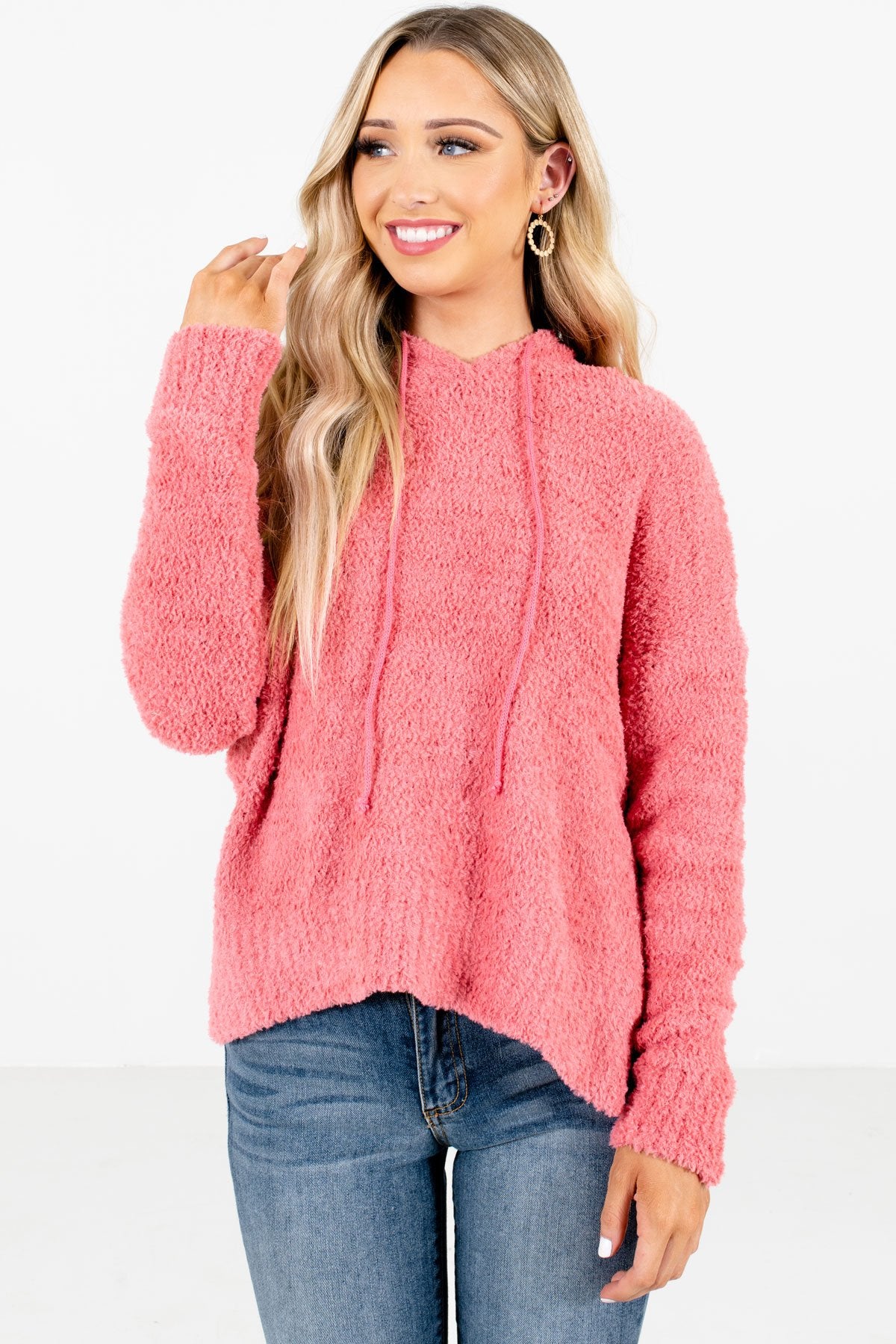 Women's Coral Pink High-Low Hem Boutique Hoodies