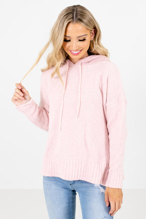 Pink Fuzzy Chenille Material Boutique Hoodies for Women