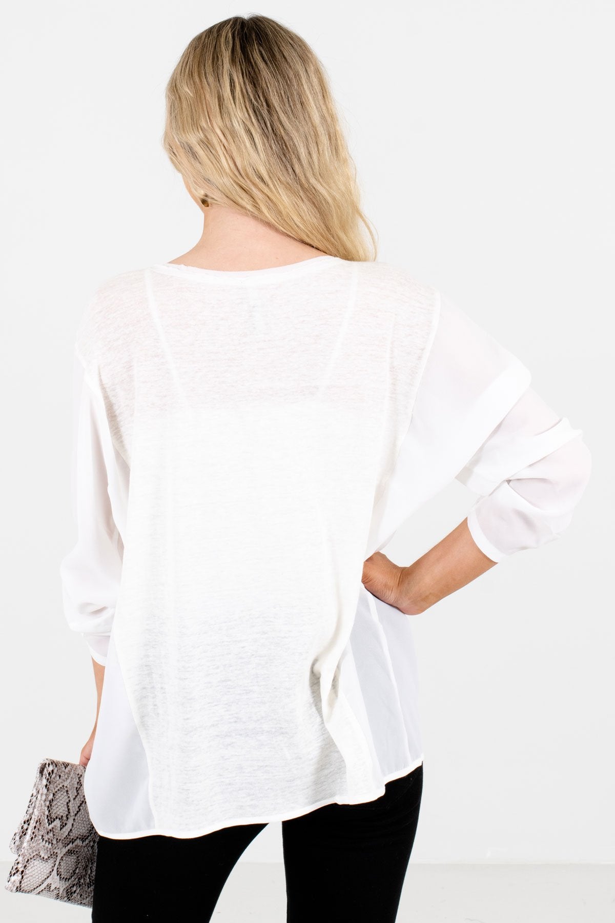 Women's White 3/4 Length Sleeve Boutique Tops
