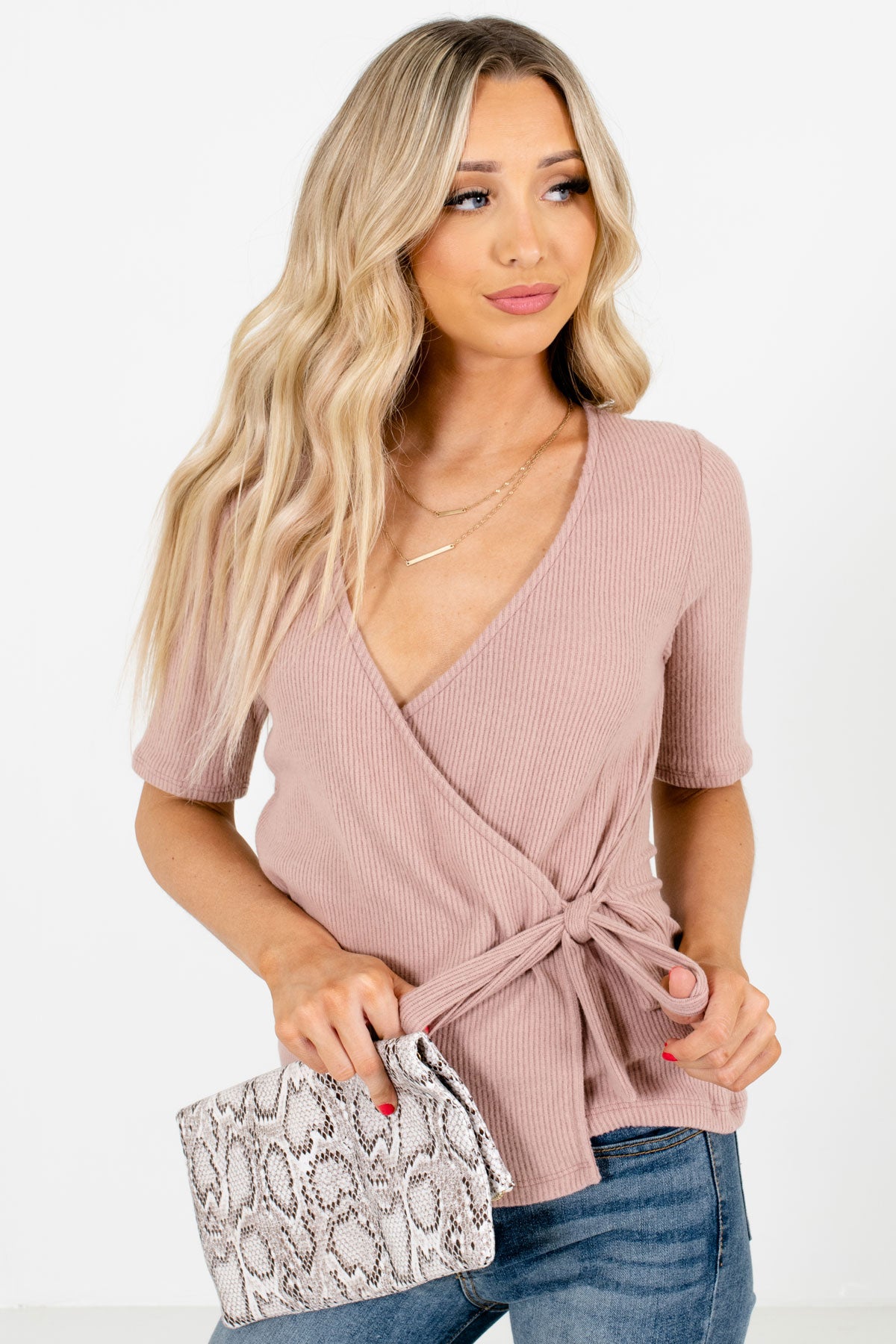 Women's Pink High-Quality Ribbed Material Boutique Top
