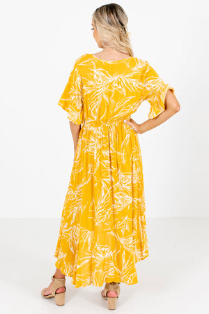 Women's Yellow Elastic Waistband Boutique Maxi Dress