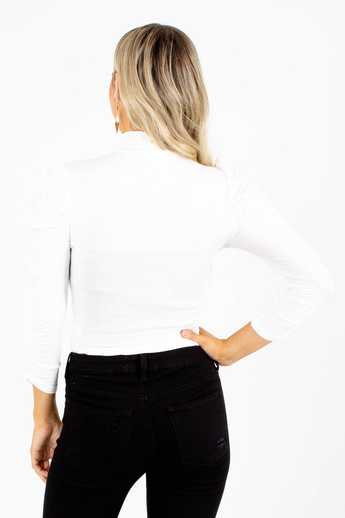 White Ruched Bodysuit for Fall