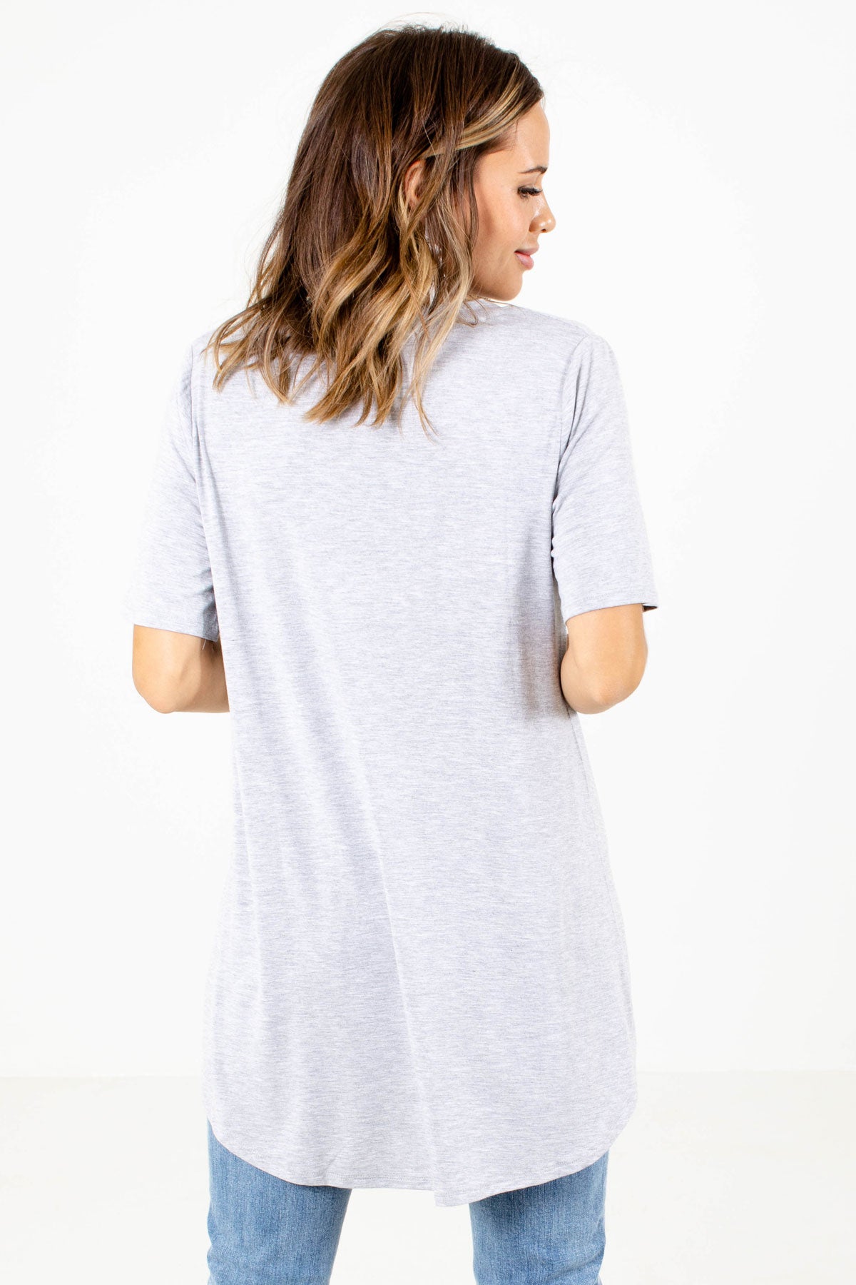 Women's Gray Short Sleeve Boutique Tops