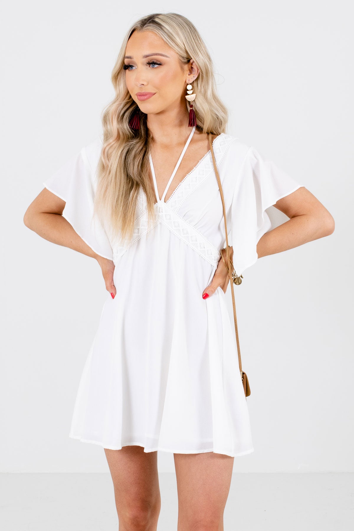 Women's White Flutter Sleeve Boutique Mini Dress