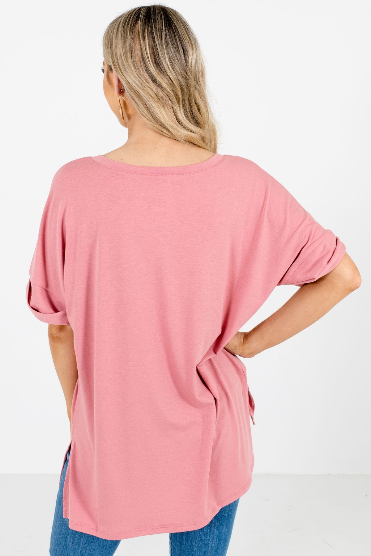 Women's Dusty Pink Cuffed Sleeve Boutique Tops
