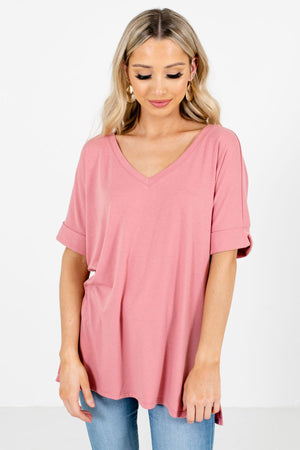 Dusty Pink V-Neckline Boutique Tops for Women