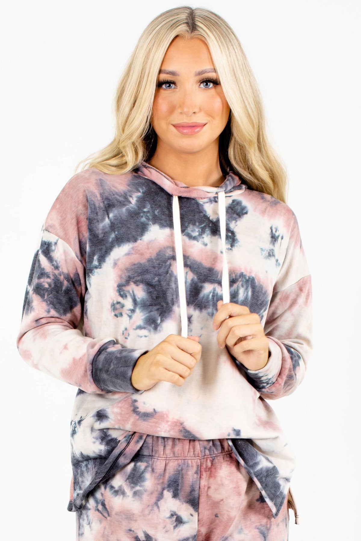 Pink and Blue Tie-Dye Print Boutique Hoodies for Women