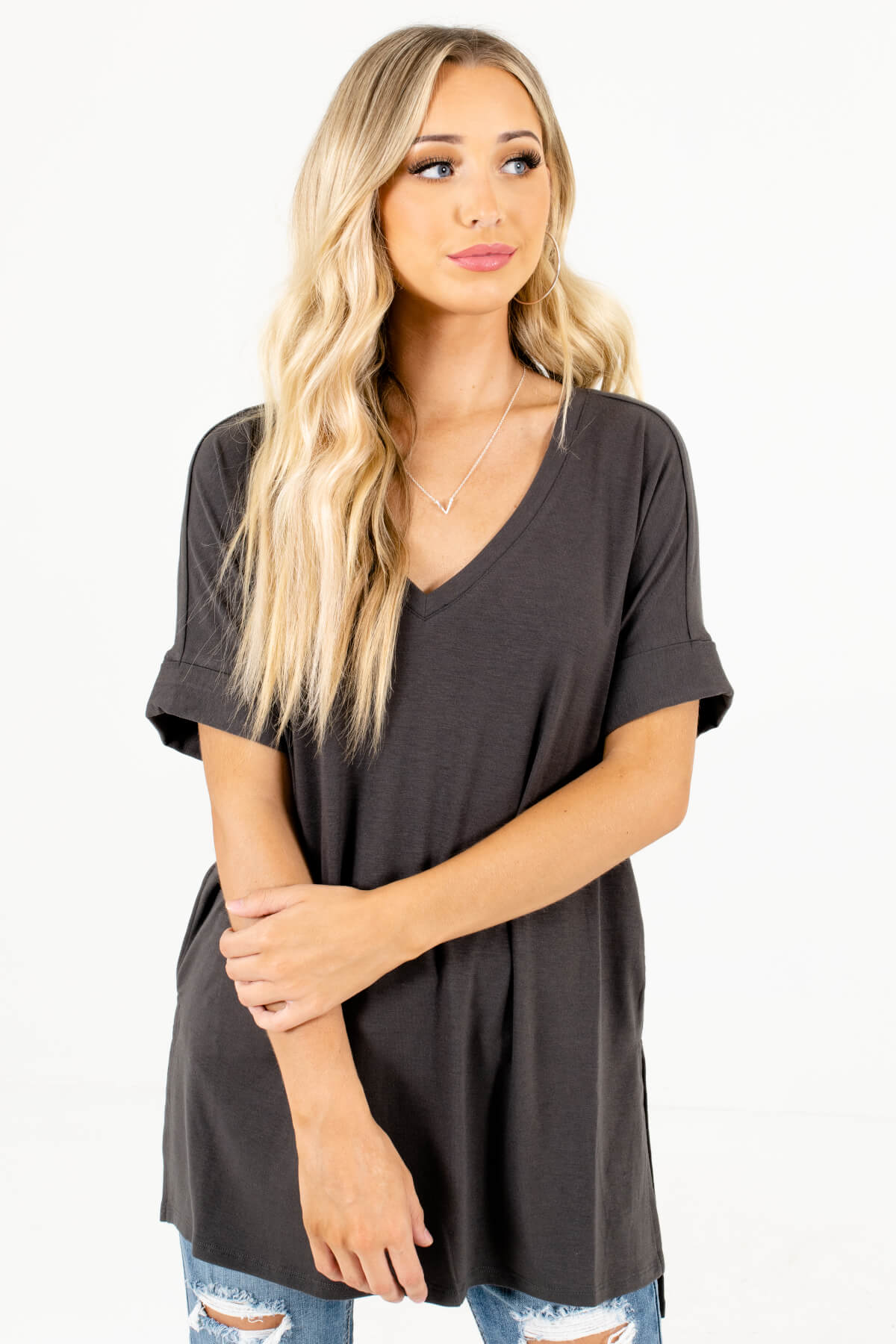 Women’s Ash Gray Oversized Relaxed Fit Boutique Top