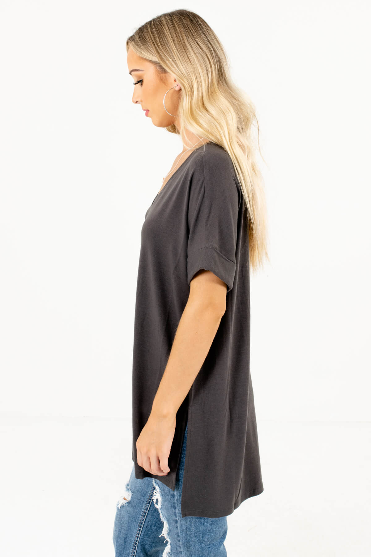 Ash Gray Layering Boutique Tops for Women