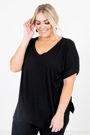 Black Lightweight Material Boutique Tops for Women