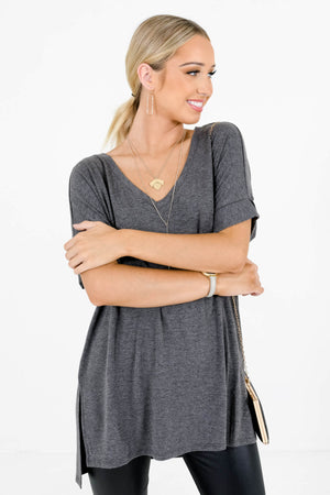 Women’s Charcoal Gray Oversized Relaxed Fit Boutique Top