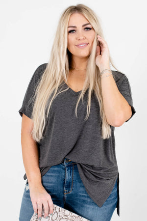 Women’s Charcoal Gray Oversized Relaxed Fit Boutique Top